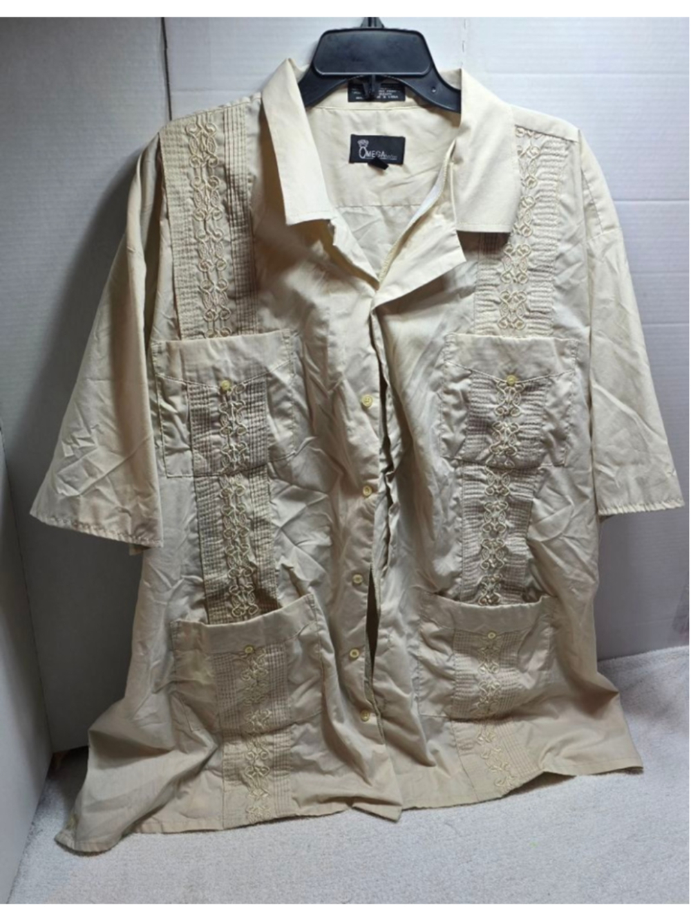 Men's OMEGA fashion Beige Casual Button Down Shirt 3XL